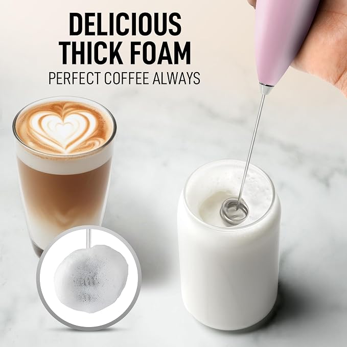 Zulay Kitchen Powerful Double Whisk Milk Frother Handheld - Foam Maker With Stand - Whisk Drink Mixer for Coffee, Mini Foamer for Latte, Matcha, Frappe, Hot Chocolate & Cappuccino - Magnetic Pink