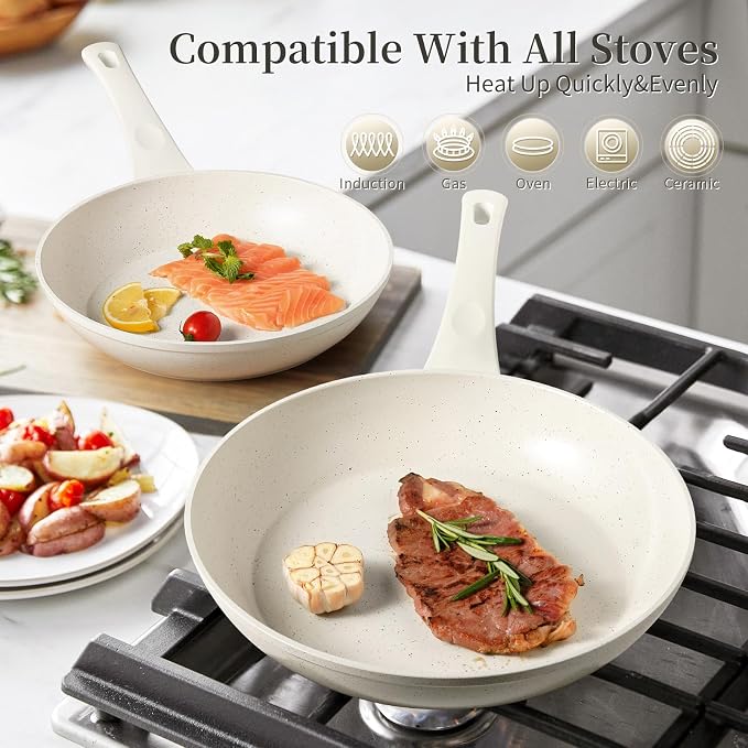 Innerwell Nonstick Ceramic Frying Pans Skillets Set 8"+9.5"+11" | No Toxic Egg Omelette Frying Pan Set, All Stove Compatible, Healthy Granite Induction Cooking Pan, PFOA & PFAS Free