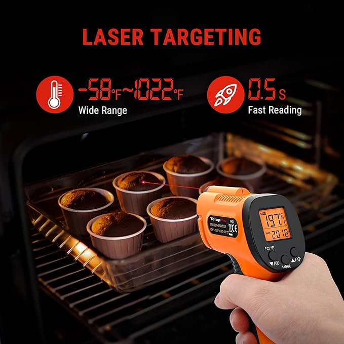 TempPro TempScan Infrared Thermometer Gun for Pizza Oven Griddle HVAC | Temperature Gun with Adjustable Emissivity, Infrared Thermometer for Cooking, Temp Gun with -58~1022°F (Previously ThermoPro)