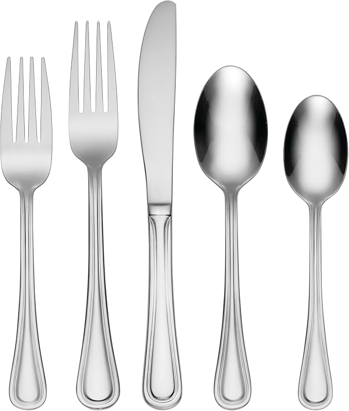 Oneida Tress 62-Piece 18/0 Silverware Set for 8, Flatware | mirror finish, dishwasher safe | includes serving spoons and utensil set | cutlery set, wedding silverware