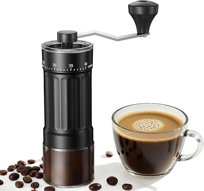 CEVING Mini Manual Coffee Grinder With 40 Adjustable Settings, Black | Portable Hand Coffee Bean Mill with Ceramic Conical Burrs, 30g Capacity, Ideal for Travel, Camping, French Press, Pour Over