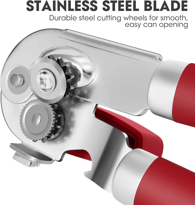 UHIYEE Manual Can Opener Hand Held with Magnet for Home Kitchen, Red | Premium 420J2 Steel, Magnetic Lid Lifter, Easy-Turn Oversized Knob, Arthritis Friendly, Smooth Edge & Safe Cut