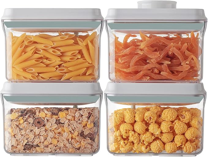Airtight Container Set (1000ml 4 Pcs) Stackable One Press Openning Food Containers for Snacks Sugar Salt Herbs Spices Coffee Bean Formula Popcorn BPA-Free Tight Seal - Clear (1.0 QT * 4)