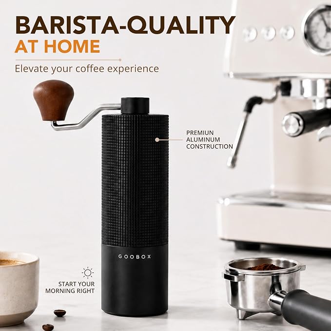 Portable Manual Coffee Grinder, Adjustable Stainless Steel Burr | Portable Aluminum Coffee Grinder with 28-Click Settings for Espresso, Pour Over and French Press