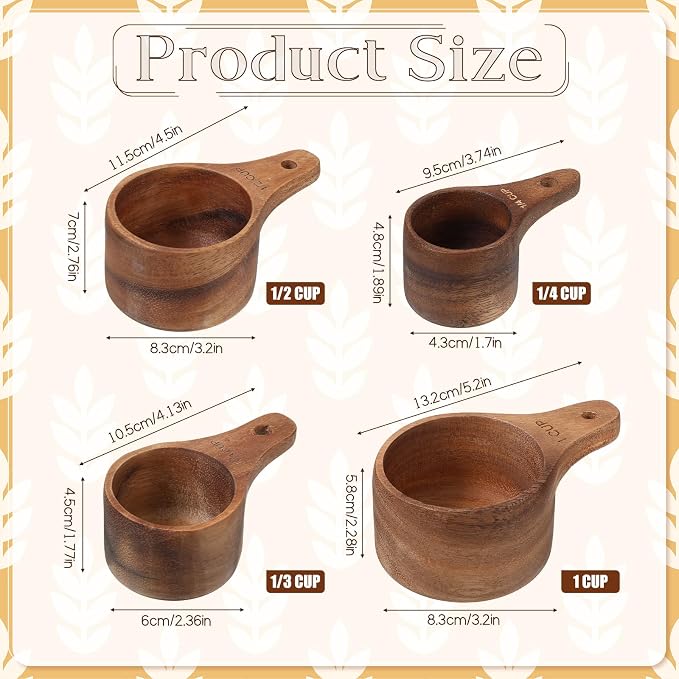 10-Piece Wooden Measuring Cups and Spoons Set, Handcrafted Acacia Wooden Measuring Cups - Solid Acacia Wood, Laser Engraved, Wood Rustic Kitchen Accessories for Baking, Cooking