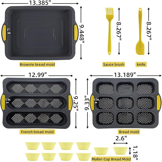 Silicone Bread Loaf Pan, Nonstick Baguette Bread Pan, Baking Pan Set | Food Grade Silicone Molds for Baking Hot Dog Buns Hoagie Rolls Sandwich, Sourdough Loaf Pan, Bread Pans for Homemade Bread