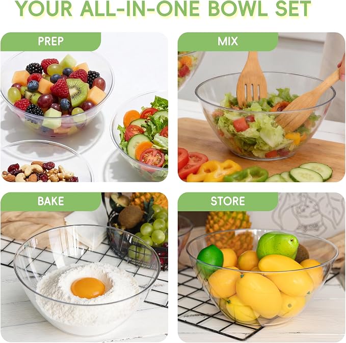 HOMIP 8PCS 160oz Clear Plastic Serving Bowls, Large Round Punch Bowls | for Fruits, Popcorn, Chips, Dips, Condiments, Durable Disposable Serving Bowl for Events and Buffets