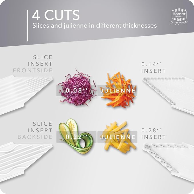 Mandoline Food Slicer Börner V3 (Starter Set) by Reston Lloyd • V-Slicer with Blade Storage & Safety Food Holder • Made in Germany • Fruit & Vegetable Chopper • Multiple Settings: White