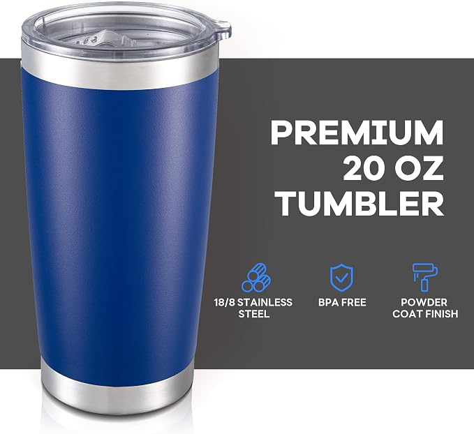 20 oz Tumbler with Lid Stainless Steel Insulated Tumblers Bulk Cups Mug | Double Wall Vacuum, Powder Coated, Keep Drinks Cold and Hot, Waterproof Lid, Fit of Car Cup Holders, Blue, 4 Pack