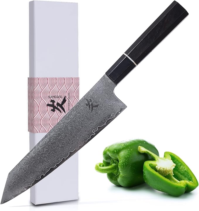 SAMCOOK Kiritsuke Chef Knife - 8 Inch Professional Sharp Damascus Knife,High Carbon Stainless Steel Kitchen Gyuto knife - Ergonomic Octagonal Ebony Handle with Gift Box