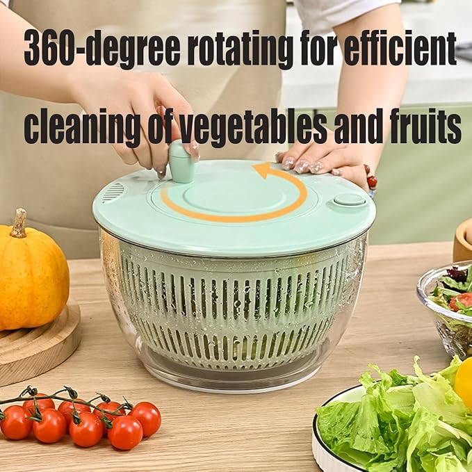 Large Capacity Multi-Function Salad Spinner with Quick Stop Button, Salad Spinner Stainless Steel, Salad Spinner Large, with 5 Blade Slicer Egg Yolk Strainer Shredder (Transparent White)