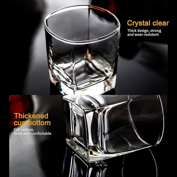 QAPPDA Heavy Base Whiskey Glasses, 8 oz Set of 12, Premium Quality Glass, Classic Design, Ideal for Whiskey, Vodka, Tequila, Cocktails, Great Gift Set | Elegant Old Fashioned Drinking Glasses Set for Whiskey, Juice, Cocktails, Beer and More - Dishwashe...