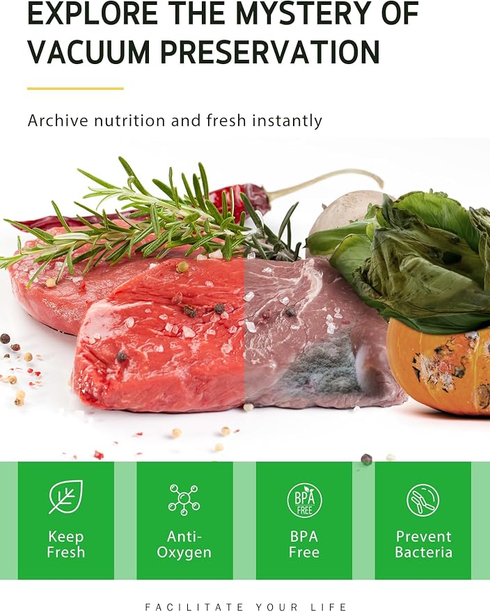 Syntus Vacuum Sealer Bag for Food, 6 Rolls 11"x10' and 8"x10' and 6"x10' | 6 Pack, BPA Free, Custom Size, Heave-duty, Durable, Sous Vide Cooking Freezer Microwave Safe, Works with All Vacuum Sealers