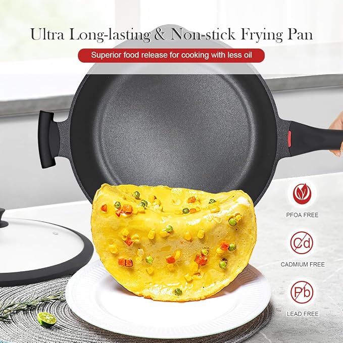 14-Inch Large Deep Frying Pan Skillet with Lid, 5-Quart Non stick Saute Pan, 2-In-1 Nonstick Sauté Pan Everyday Pan with Lid, Compatible with All Stoves, PTFE & PFAS-Free