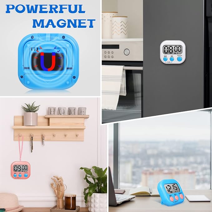 Flutesan 6 Pack Digital Kitchen Timer First Day of School Back to School for Cooking with 6 Pcs Lanyard Magnetic Back and On/Off Switch Second Minute Count up Countdown