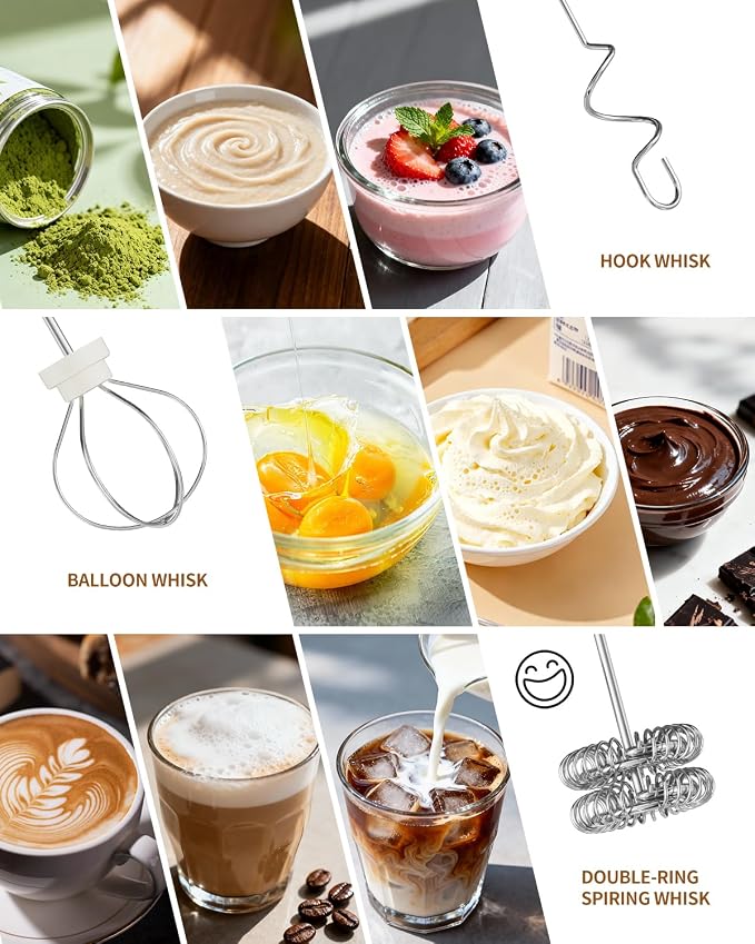 CIRCLE JOY Rechargeable Handheld Milk Frother Wand with Stand, 3 Variable Speeds, 3 Whisks and Storage Box, Electric Drink Mixer for Latte, Cappuccino, Hot Chocolate, Eggs and Protein Powder, Beige