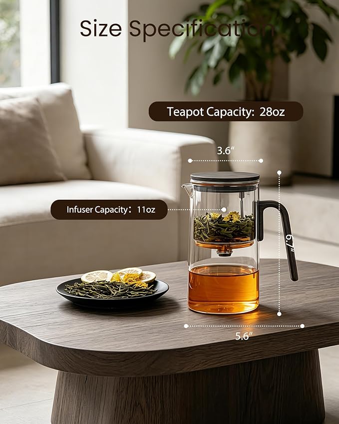 ZENS Magic Teapot with Infuser and Magnetic Lid for Loose Leaf Tea, 28oz | Magic Teapot with Infusers for Loose Tea Steeper, Echanted Tea Pot for Herbal Tea Lovers, Black Walnut Pattern