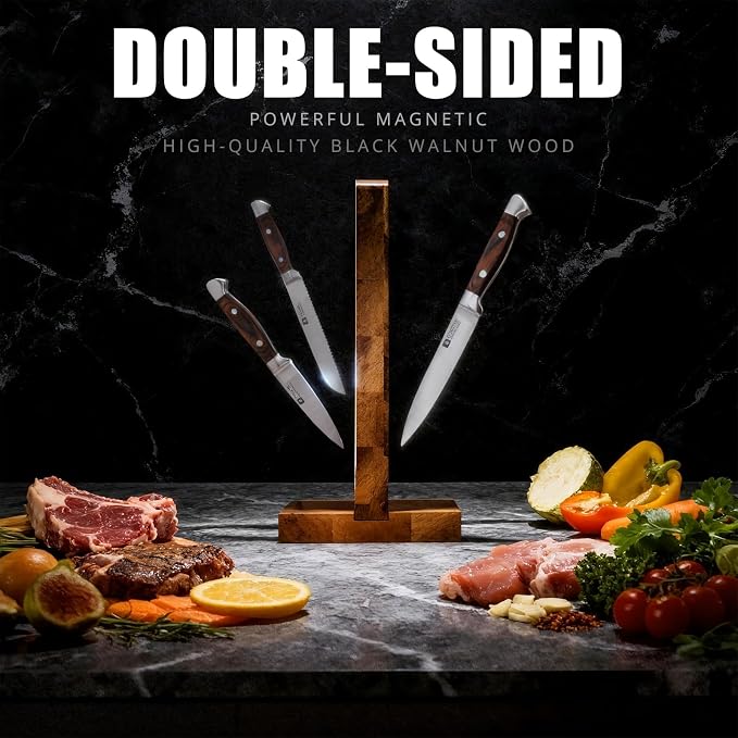 Magnetic Knife Block Set, Double Sided Magnetic Knife Holder with Knives