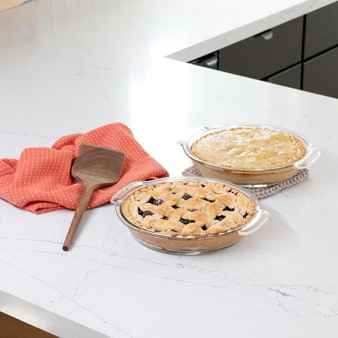 Libbey Baker’s Premium 2 Piece Glass Pie Plate, Stackable, Space Saving Casserole Dish Set with Lids, Glass Baking Dish Set for Fruit Pies, Quiches