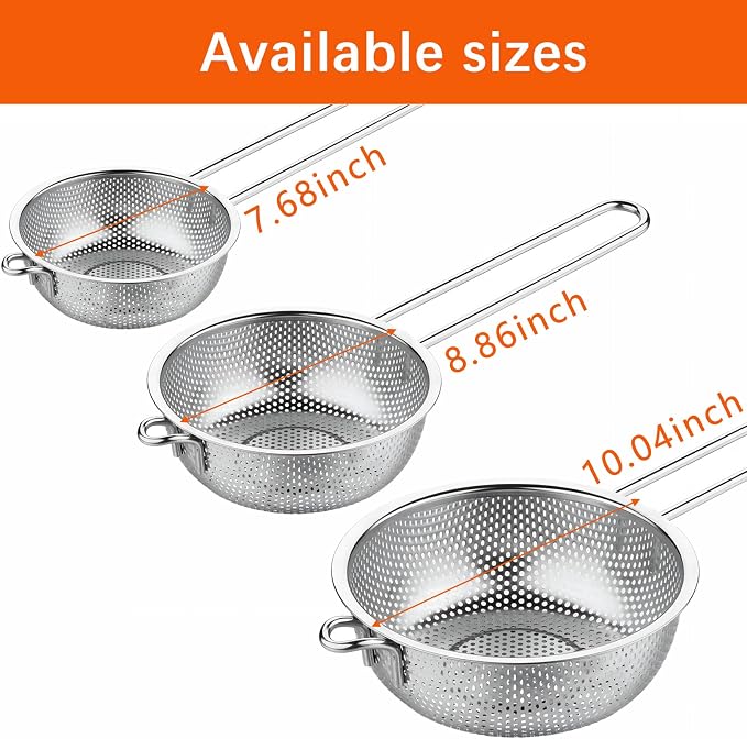 GREATLINK Stainless Steel Basin Colander with Handle Kitchen Strainer, Resting Feet and Colander to Strain, Rinse, Fry, Steam or Cook Vegetables & Pasta & Wash fruits,7.68inch(19.5cm)