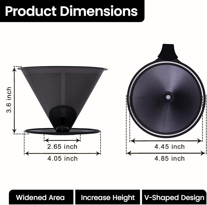 【2.0 Upgraded】 Stainless Steel Pour Over Coffee Maker, Reusable Paperless Drip Coffee Filter and Coffee Strainer for Single Cup Hand Brew, 1–6 Cup