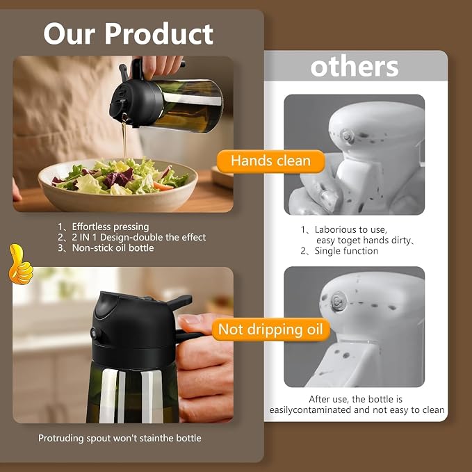 SWEET VIEW Olive Oil Sprayer for Cooking 16oz/470ml | Glass Light-Proof Oil Pourer for Kitchen with Stickers for Air Fryer, Cooking, Salad, BBQ with Stickers