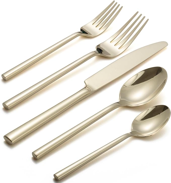 Alata Potter Champagne Gold 40-Piece Forged Silverware Set, Service for 8, Stainless Steel Flatware Set, Modern Design with Mirror Finish, Ideal for Home, Kitchen, Party, Camping