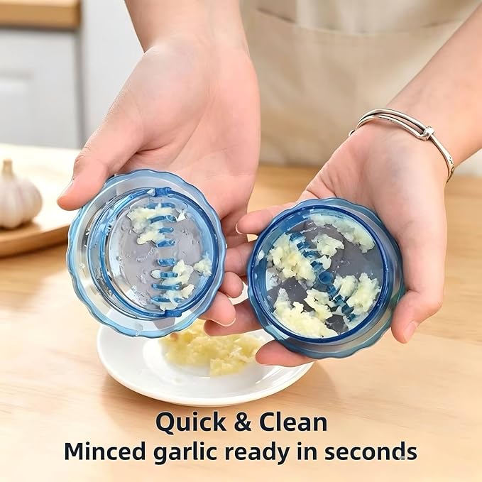 2PCS Manual Garlic Twister and Ginger Mincer Tool, Manual Garlic Twister and Mincer, Garlic Crusher, Garlic Grinder, Compact Garlic Mincer Tool, Ginger, Herbs (White+Bule)