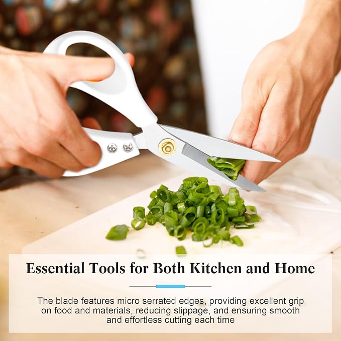 All Purpose Kitchen Scissors, Kitchen Shears Heavy Duty - Dishwasher Safe Food Scissors- Multipurpose Cooking Shears for Meat Poultry Food, Herbs, and Fish, Comfort Grip Handles, White