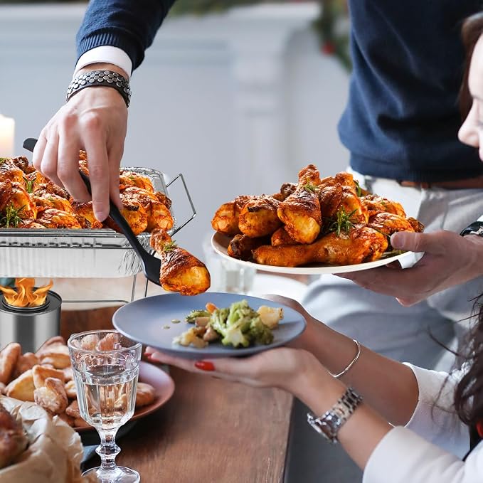 Disposable Chafing Dish Buffet Set, 39 Piece of Chafing Servers with Food Warmers, Covers, Half-Size Food Pans, Water Trays, Serving Utensils, Foil Lids and 2.5H Fuel Cans for Parties, Catering