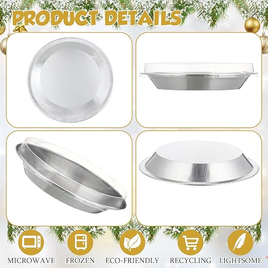 9 Inch Heavy Duty Aluminum Pie Tins Bulk with Lid, Oven and Freezer Safe Disposable Pie Pizza Pan Dessert Baking Cups for BBQ Camping Graduation Father's Day Party Favors(10 Pack,Silver)