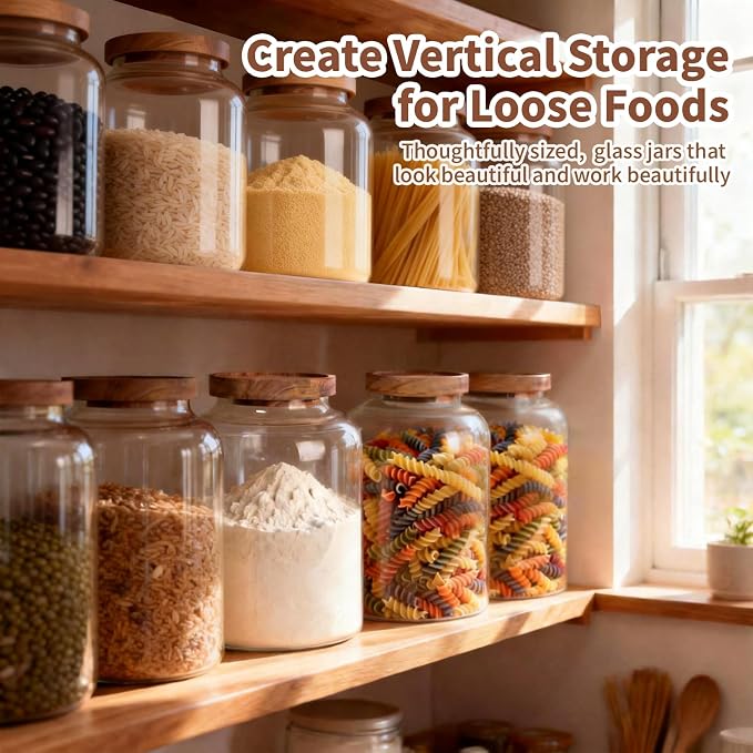 2 PCS Large Glass Food Storage Jars with Airtight Lids, 4.2 Qt Wide Mouth Glass Canister Set for Pantry, Rice, Flour, Sugar, Cereal & Coffee