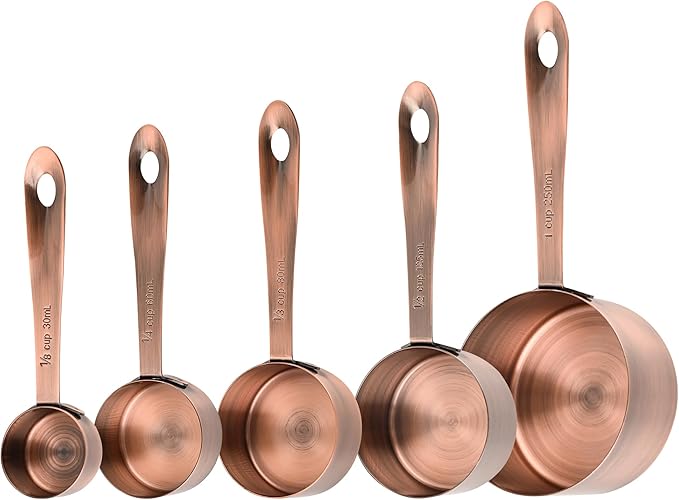Copper Measuring Cups and Spoons Set, Stainless Steel Measuring Cups and Spoons Set, 5 Metal Measuring cups & 6 Baking Measuring Spoons, Imperial & Metric Measuring Tools Set 11