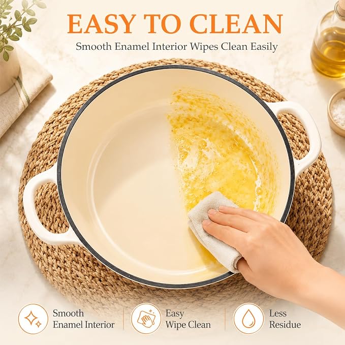 4QT Enameled Cast Iron Dutch Oven For Bread Baking,Cooking | 4QT Dutch Oven with Lid,Enameled Round,Dual Handles,Heavy-Duty,Cast Iron Skillet For Bread Baking,Cooking.