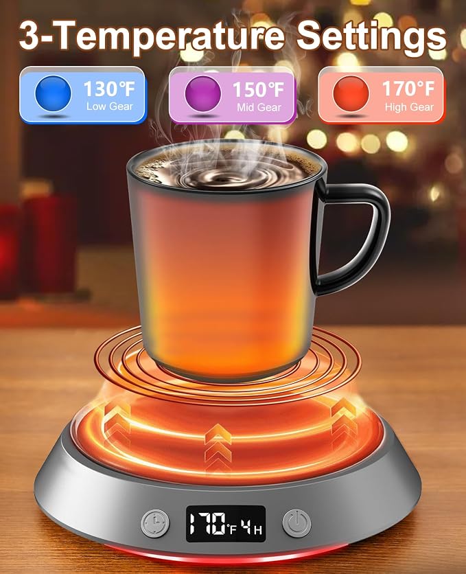 Kepwam Mug Warmer for Desk, Coffee Warmer with 3 Temp Settings & 2-9H Timer | 50W Fast Heating Beverage, LED Digital Display, Works for Coffee Mugs & Candle Jars, Multifunctional Gift fo Home & Office