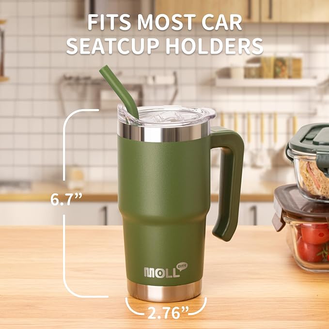 16 oz Tumbler with Handle, Lid & Straw,Grass Green | BPA Free, Food-Grade Safe Reusable Metal Water Bottle,Leak Proof Design,Sweat-Free Double Wall
