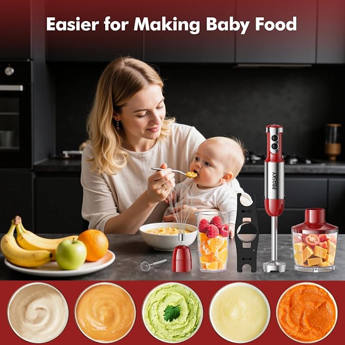 Immersion Blender Powerful Four Blades, Hand Mixer 5-in-1 with 20-speed, 1200W One-button Disassembly and Washing, Suitable for Kitchen Making Soups, Protein Shakes and Baby Food | One-button Disassembly and Washing, Suitable for Kitchen Making Soups, ...