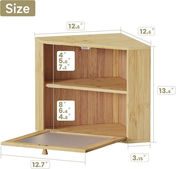 Bread Box for Kitchen Corner Countertop,Large Bread Basket (Natural,Large) | Double Layer Bamboo Bread Storage Container for Kitchen Countertop,Height Adjustable