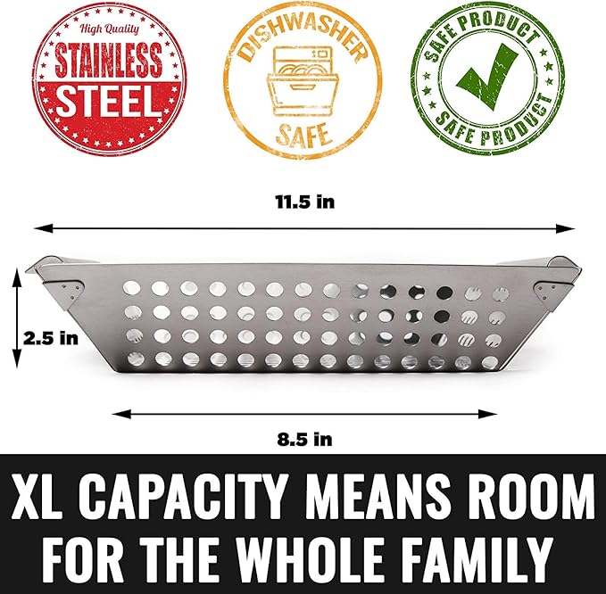 Grill Basket for Outdoor Grill - Durable Premium Stainless Steel Vegetable Grill Basket - XL Family Size BBQ Grill Basket - Perfect Grilling Accessories for Veggies, Fish, Shrimp & Kebabs | Family-Sized | Dishwasher Safe | Stainless Steel | Includes Ha...