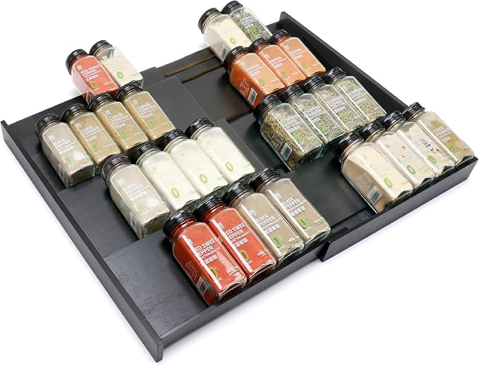 Bamboo Spice Drawer Organizer, 4-Tier Spice Rack for Cabinet | 12"-23" Expandable,No Assembly,Seasoning Storage Insert,(Need 3.1” Deep Drawer) Spice Organizer for Drawer,Jars Not Included