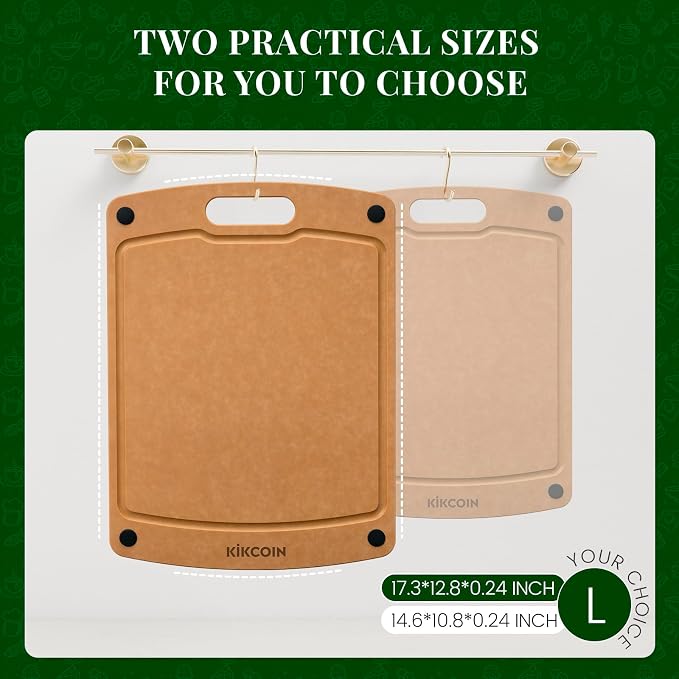 Kikcoin Wood Cutting Board, Cutting Boards for Kitchen Dishwasher Safe Non-slip Chopping Board with Juice Groove, Wood Fiber Composite Cutting Board with Handle, 17.3"*12.8"