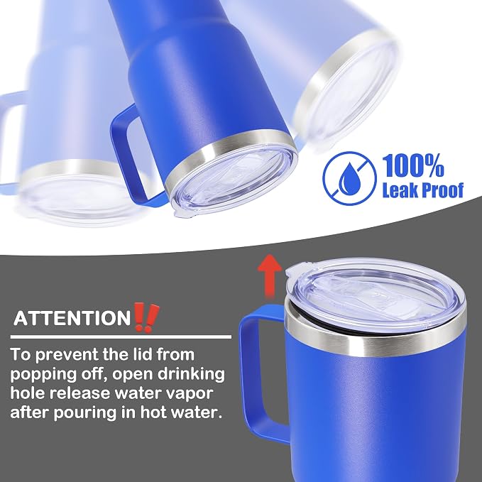 20 oz Tumbler with Handle Coffee Tumblers with Lid Travel Mug Dark Blue 12P | 20oz Tumblers with Handle Double-Wall Insulated Vacuum Coffee Mugs Stainless Steel Tumbler with Handles&Lid Dark Blue 12P