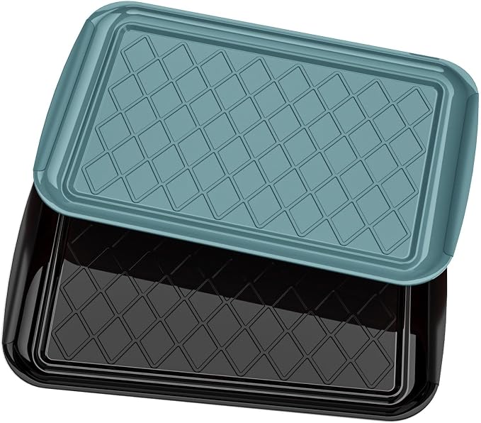 Grilling Prep & Serve Trays for Party Set of 2, Large BBQ Serving Platters | Dishwasher Safe Plastic Trays for Raw and Cooked Food 17"×10.5" Stackable Party Supplies for Grilling, Meal Prep, Green/Black