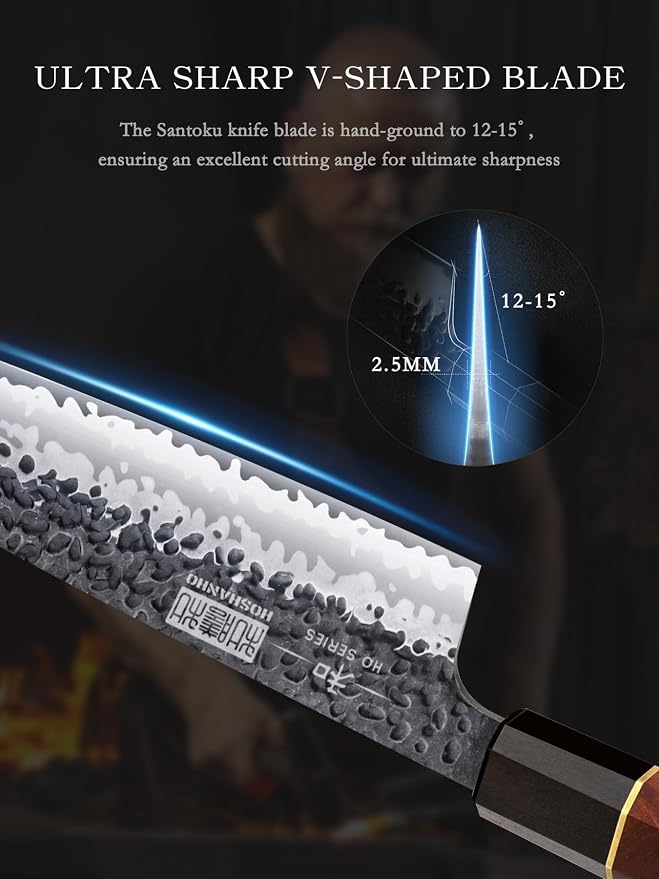 HOSHANHO 7" Santoku Knife, Japanese High Carbon Steel Kitchen Chef Knife | Ultra Sharp Chef's Santoku Knife for Vegetable Chopping, Slicing, Professional Kitchen Knives with Octagonal Rosewood Handle