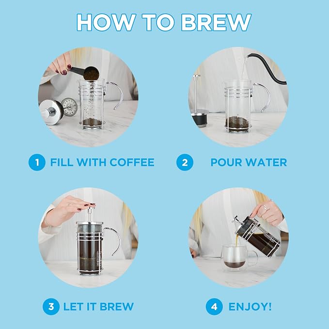 GROSCHE Madrid Glass French Press Coffee and Tea Maker, 11.8 oz (350 ml) | Borosilicate Beaker and Dual Stainless Steel Filter Brew Coffee or Tea in 3 to 4 Minutes, with Easy-to-Clean Parts