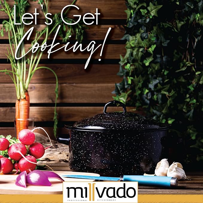 Millvado Granite 5 Qt Stockpot, Nonstick Soup Pot With Lid, Speckled Enamel Ware Cookware, Large Stock Pot For Boiling and Cooking, Big Granite Cooking Pot for Stovetop, Campfire, Outdoor Stove