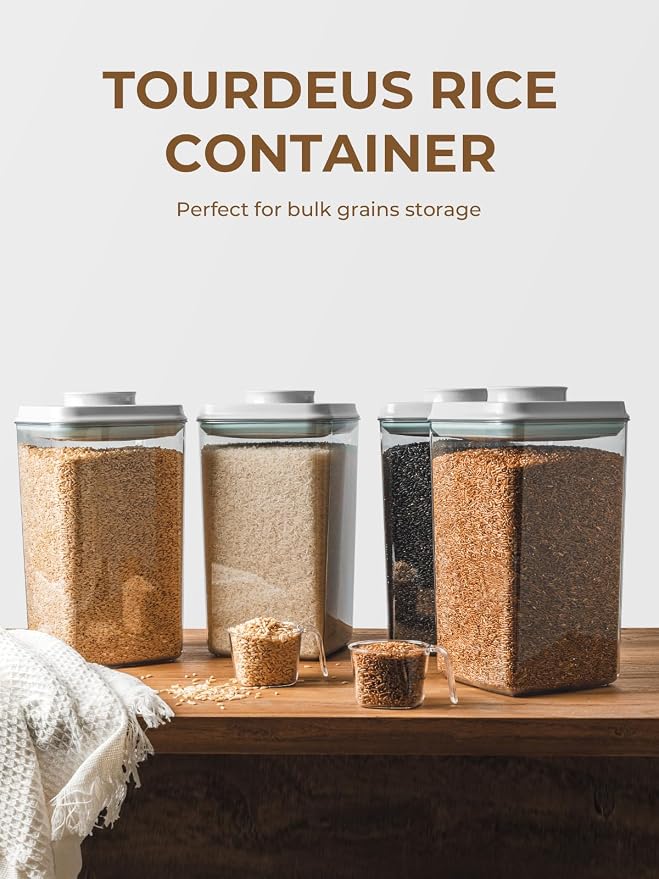Airtight Food Storage Containers, 4 Pack, 4.22 Qt, Pop-Top Lids | Four Matching Large Jars Keep Bulk Pantry Staples Visible, Organized and Easy to Access Without Small, Unused Container Sizes