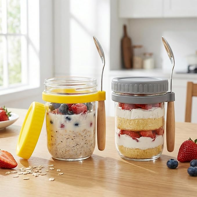 CycleMore 16oz 6 - Pack Wide Mouth Mason Jars with Airtight Lids & Colorful Lids, Glass Canning Jars with Measurement Marks, for Canning, Preserving, Overnight Oats, DIY Crafts