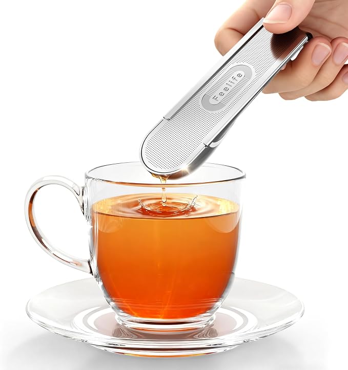 304 Stainless Steel Tea Infuser for Loose Leaf Tea Strainer Fine Mesh | 2-in-1 Tea Filter & Scoop for Easy & Fun Brewing, Feelife Tea Strainers for Loose Leaf Tea Steeper for Cup Mug