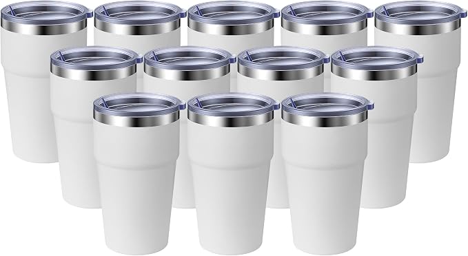 MEWAY 16oz Tumbler Double Wall Vacuum Insulated Travel Mug Bulk, Stainless Steel Tumblers with Lid, Powder Coated Coffee Cups for Cold & Hot Drinks (White,12 Pack)
